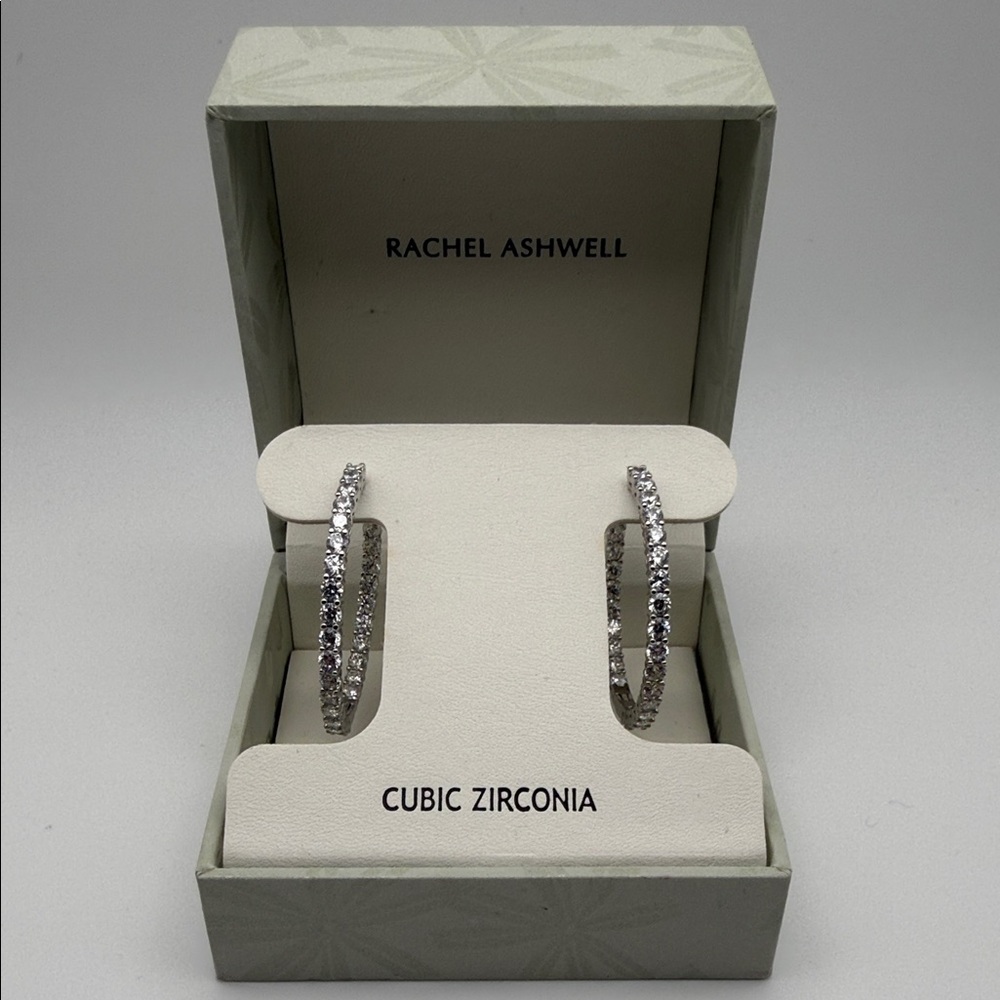 Rachel Ashwell Cubic Zirconia Inside-Outside Hoop Earrings Gift Box